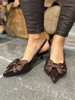 Chocolate Kitten Heel Bow Shoes